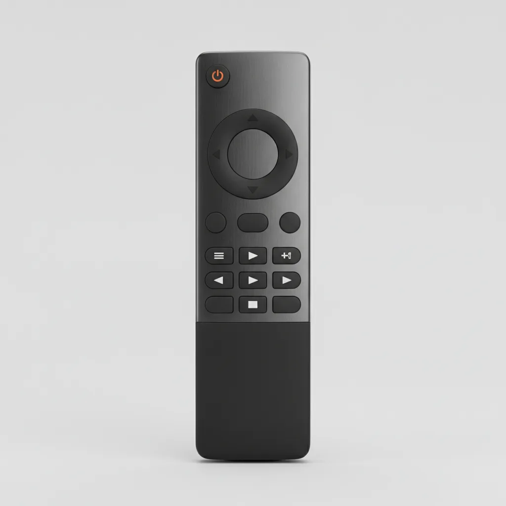 Télécommande de téléviseur photographiée sur fond neutre