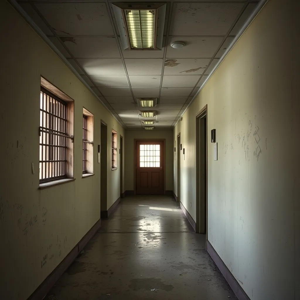 Les couloirs d'Ashecliffe, hôpital psychiatrique au cœur de l'intrigue de Shutter Island