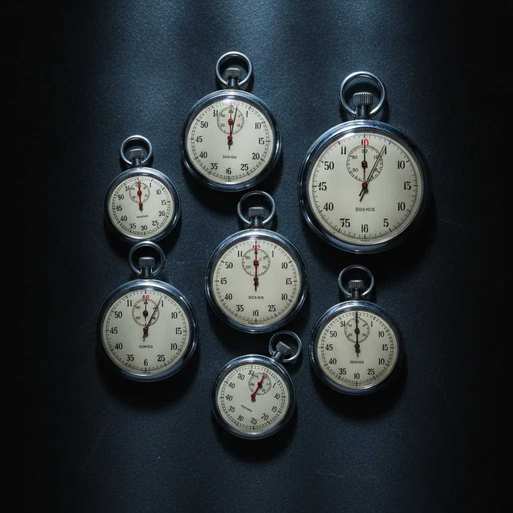 Plusieurs chronomètres mécaniques affichant des durées différentes