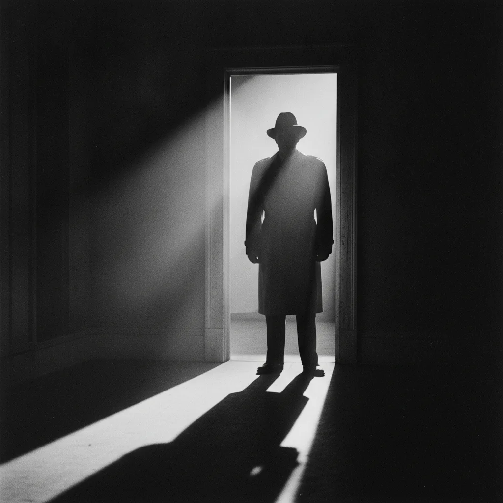 Silhouette d'un homme en contre-jour dans l'encadrement d'une porte