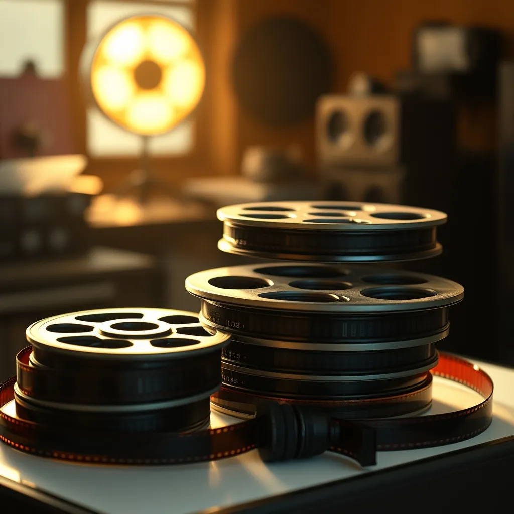 Bobines de pellicule 35 mm en salle de montage, un format que Nolan n'a jamais abandonné