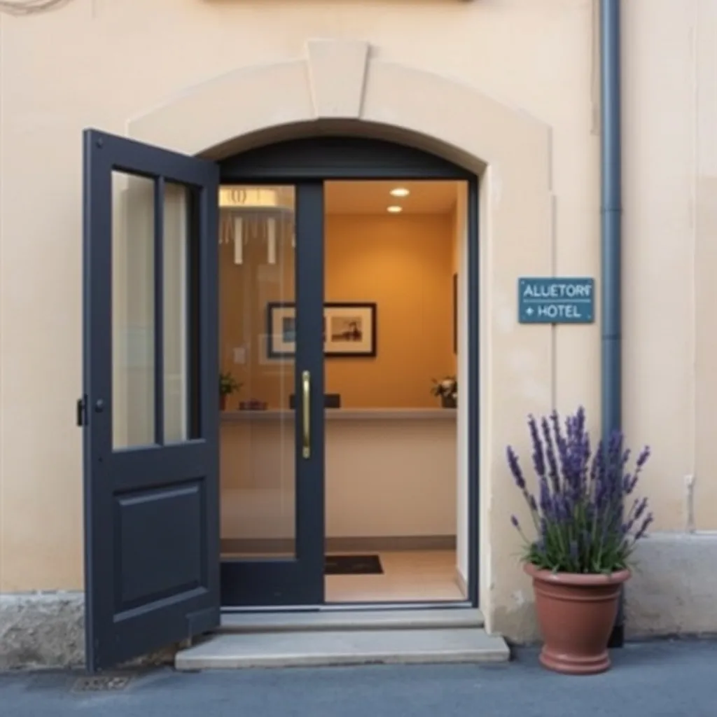Entrée d'un petit hôtel deux étoiles dans un quartier résidentiel de Cannes
