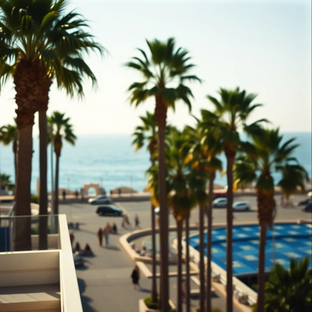 Vue sur la promenade de la Croisette depuis un balcon d'hôtel