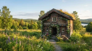 Les bâtiments ornés de fleurs et de fresques peintes constituent le décor central du rituel Hårga dans Midsommar