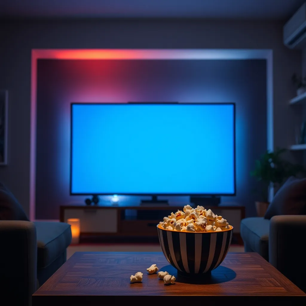 Un salon aménagé en home cinéma pour un marathon de films de science-fiction