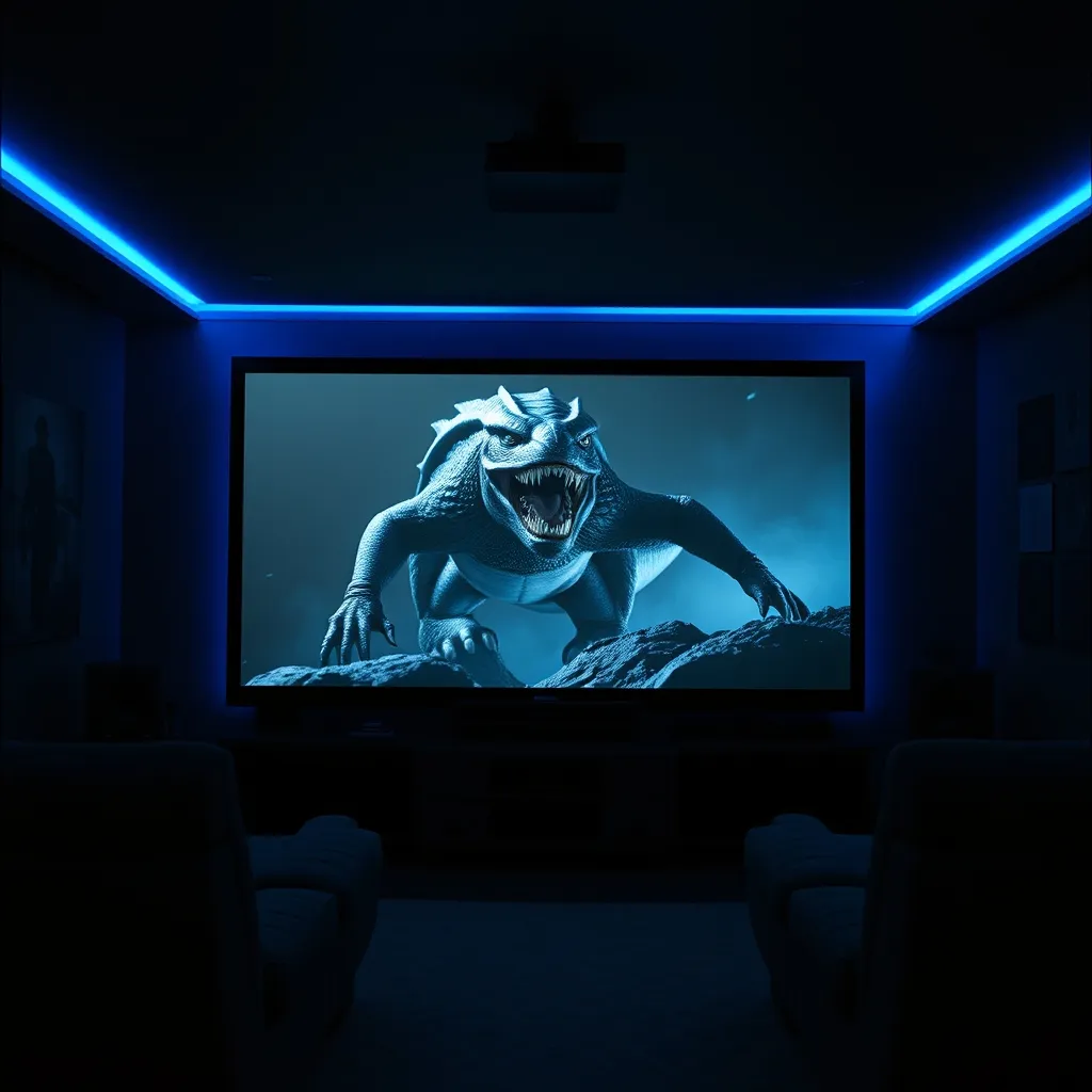 Un salon home cinéma prêt pour un marathon MonsterVerse