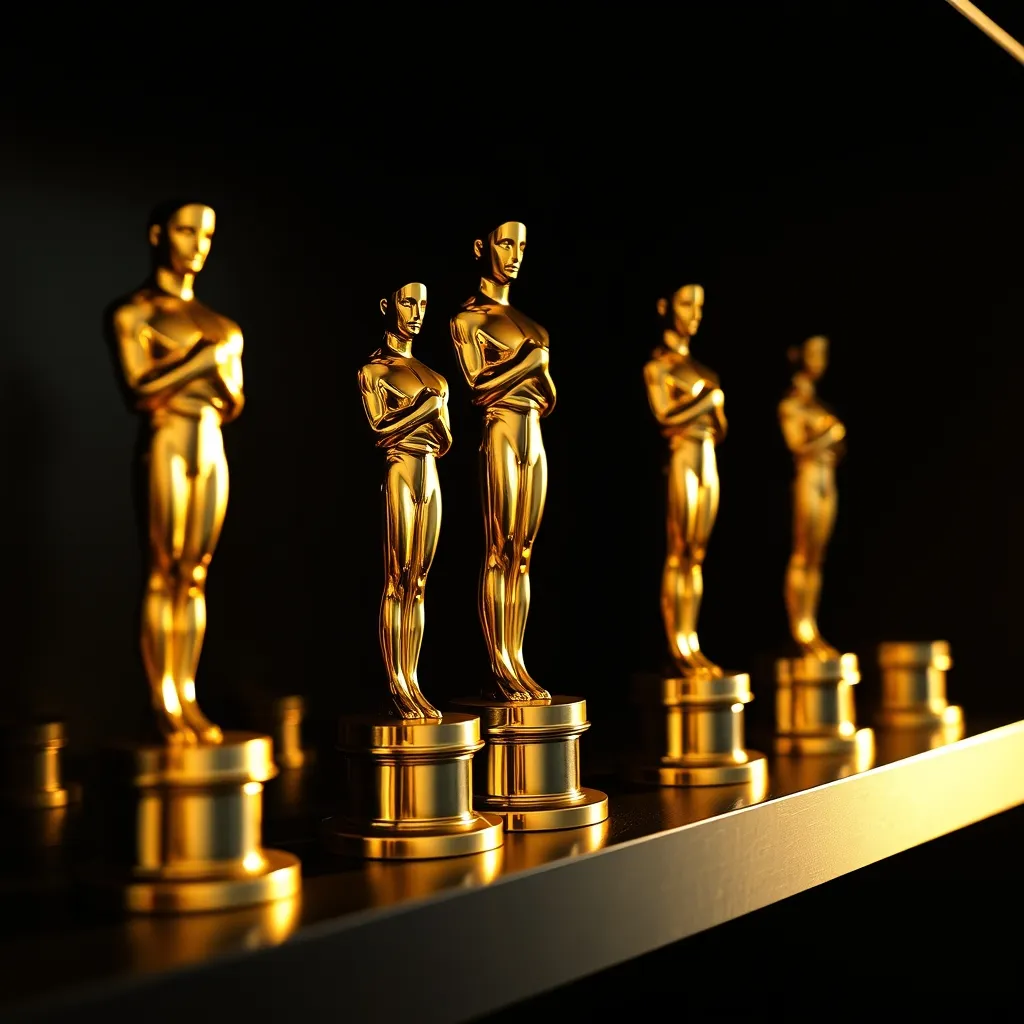 Les statuettes dorées des Oscars, récompense suprême pour un réalisateur à Hollywood