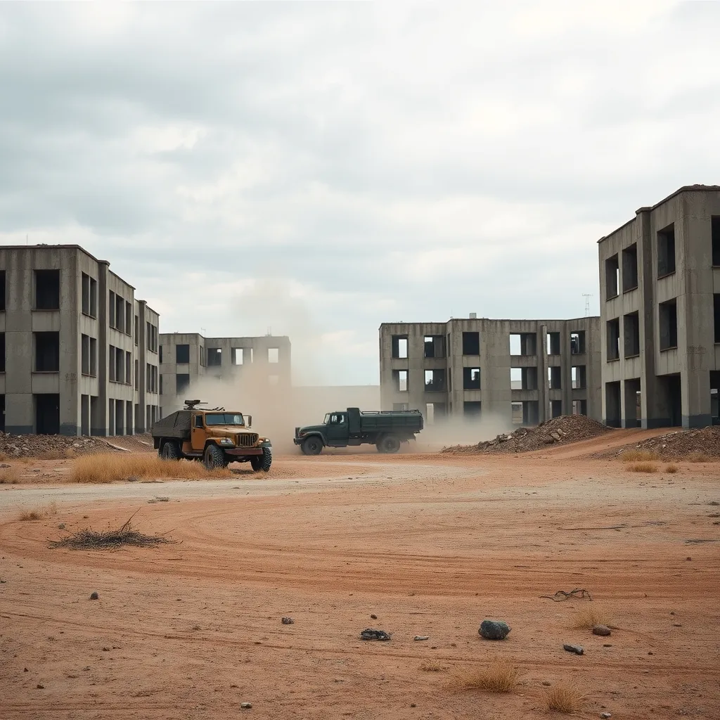 Un décor de ville soviétique abandonnée, évoquant le site de Stalsk-12 où se déroule la bataille finale